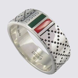 Gucci Diamantissima Ring Sz 10-11 Sterling Silver AG 925 Red Green Enamel